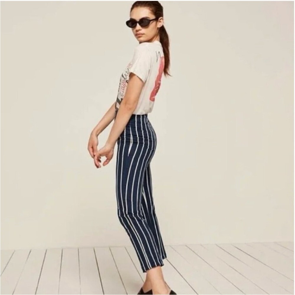 Reformation Navy Marlon Striped Navy Straight Leg Pants size 2